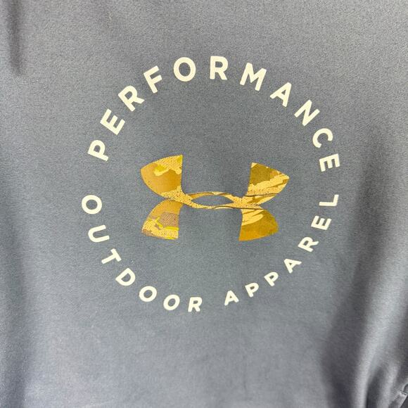 Under Armour Loose Blue Gray Funnel Neck Camo Logo Pullover Sweatshirt Pockets L - Picture 3 of 6